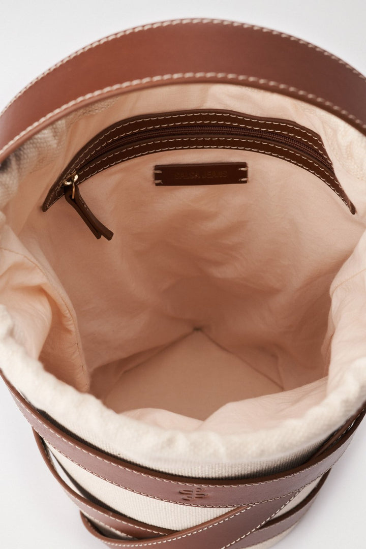 Salsa Cream & Brown Bucket Handbag