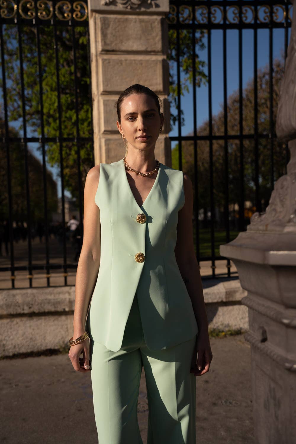 Timeless Long Sleeveless Vest Water Green