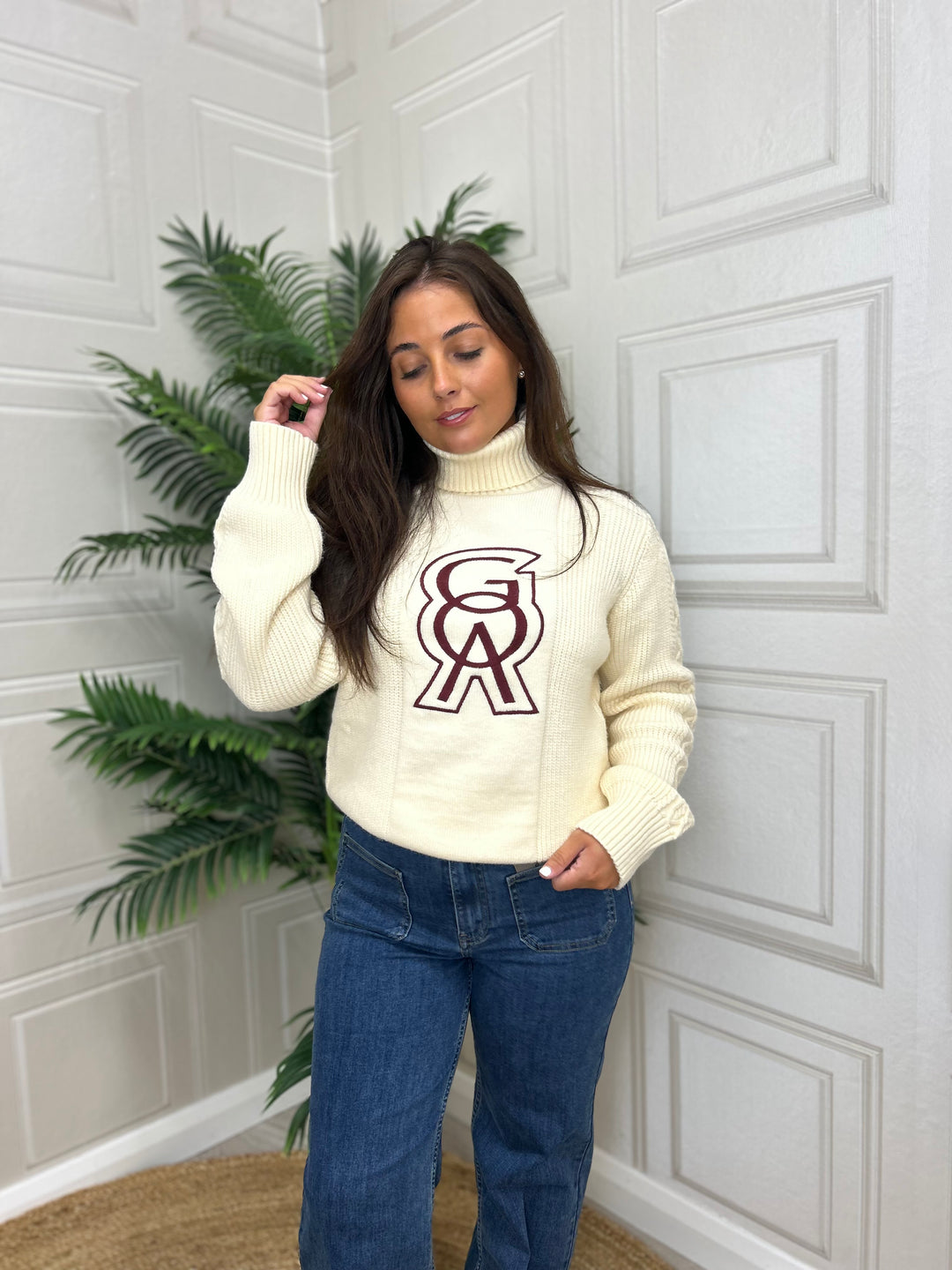 Goa Goa Harvard Cream Knit Roll Neck Sweater