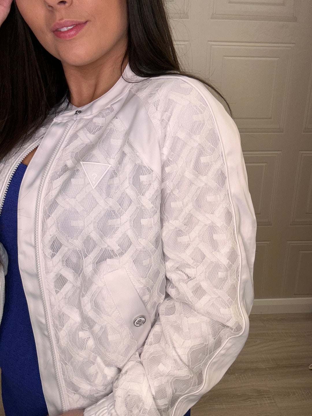 Guess Bella White Lace Bomber Jacket