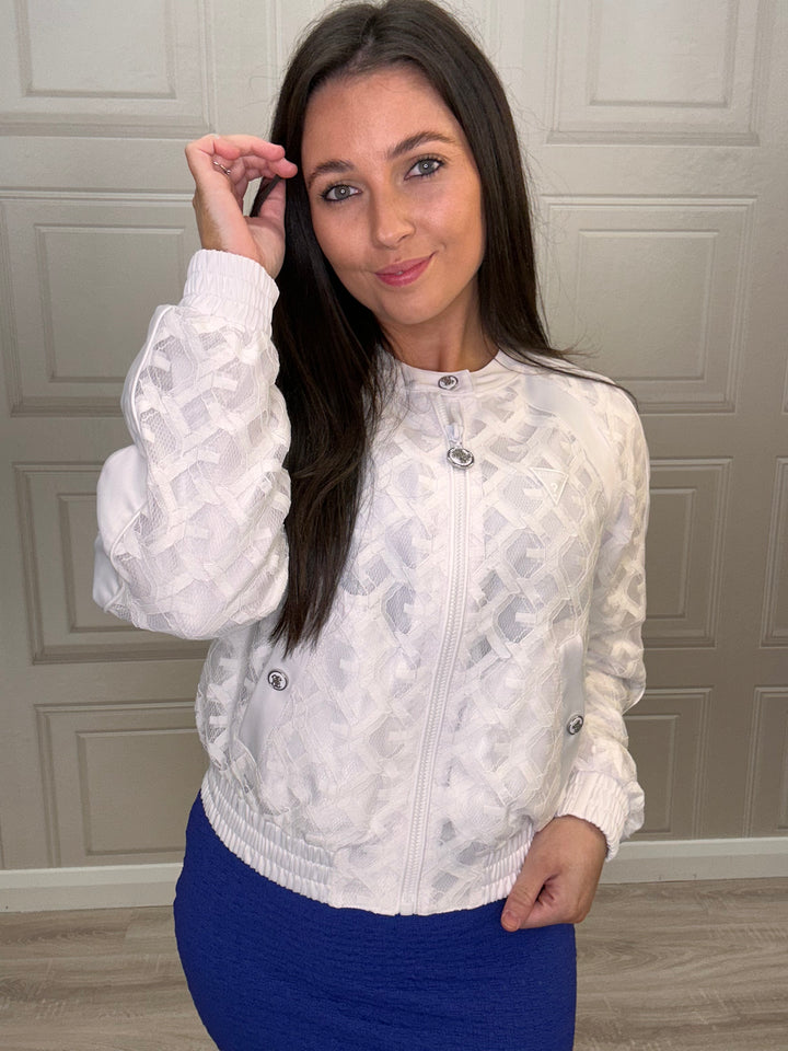 Guess Bella White Lace Bomber Jacket