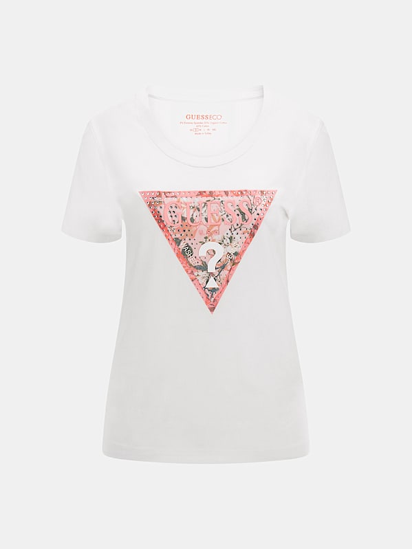 Guess White Floral Triangle Tee