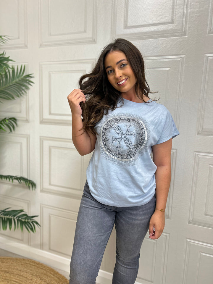 Guess Light Blue Slim Fit 4G Logo T-Shirt