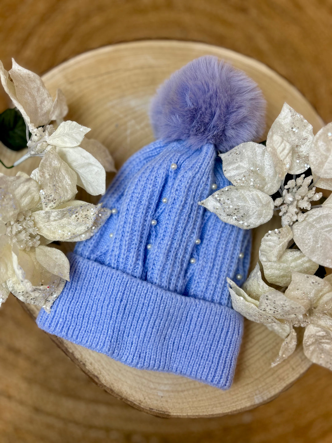 Jenny Glow (33042) Light Blue Pearl Fur Lined Bobble Hat