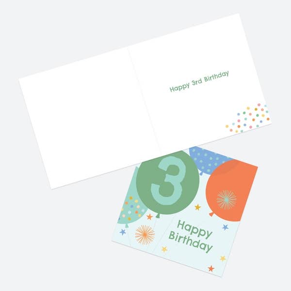 Kids Birthday Card - Boys Balloons Age 3