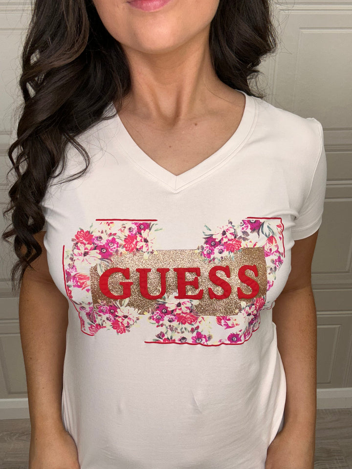Guess Cream Floral & Gold Tee