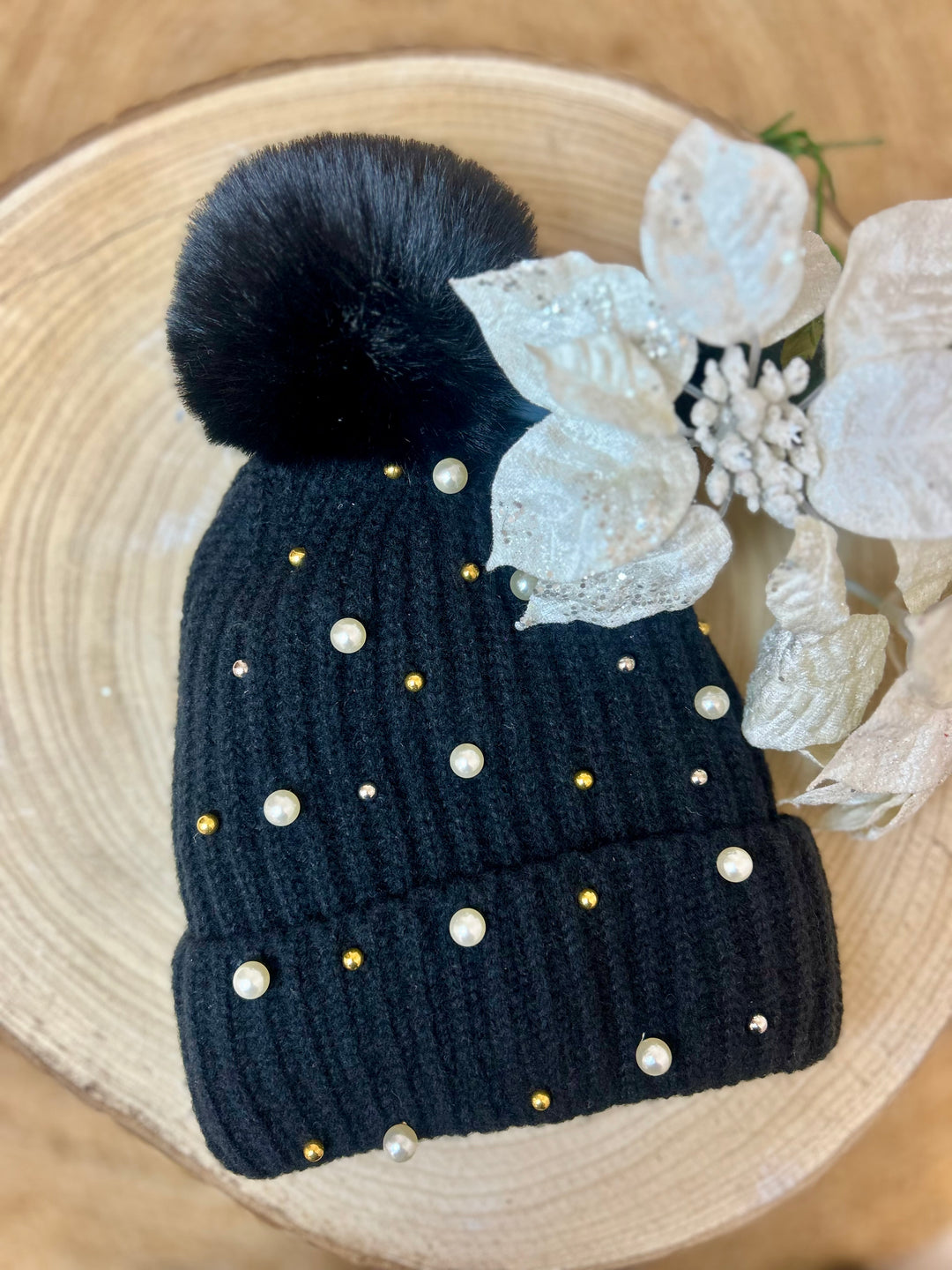 Jenny Glow (33057) Black Pearl Fur Lined Bobble Hat