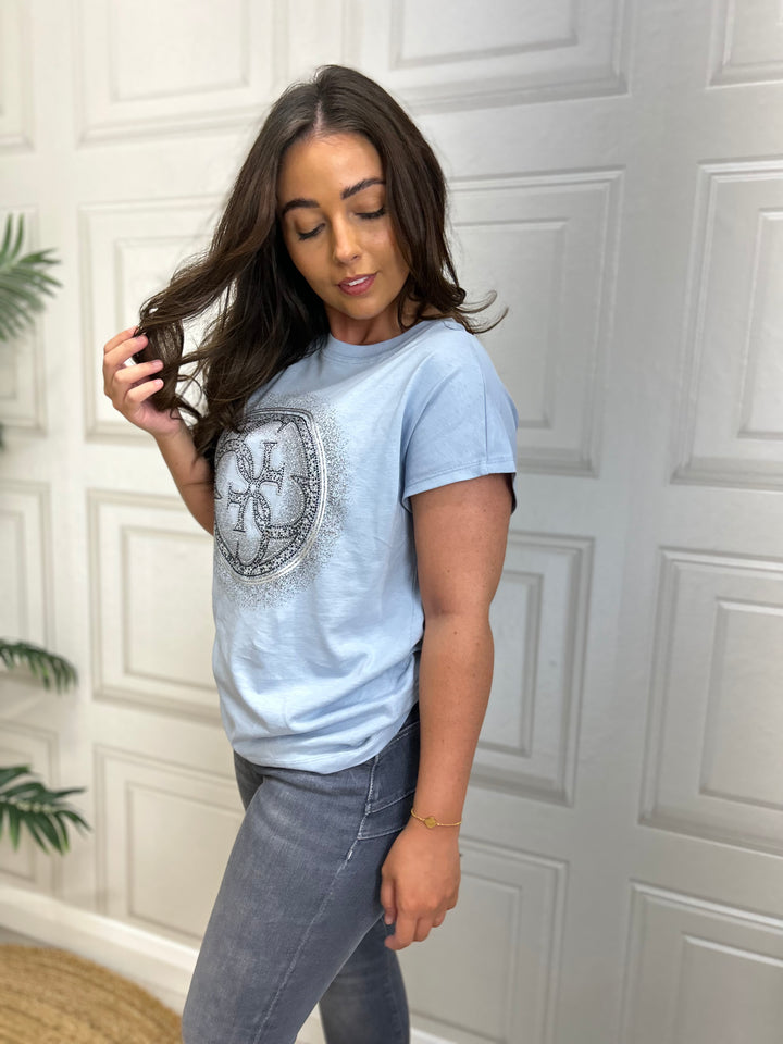 Guess Light Blue Slim Fit 4G Logo T-Shirt