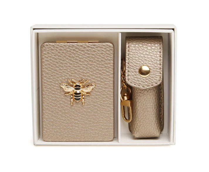 Alice Wheeler Bronze Oblong Compact Mirror & Lipstick Holder Gift Set