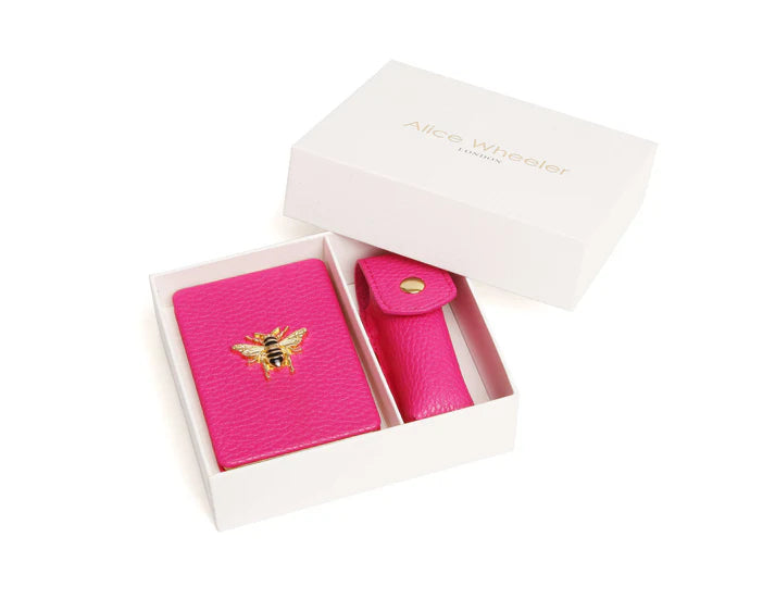Alice Wheeler Hot Pink Oblong Compact Mirror & Lipstick Holder Gift Set