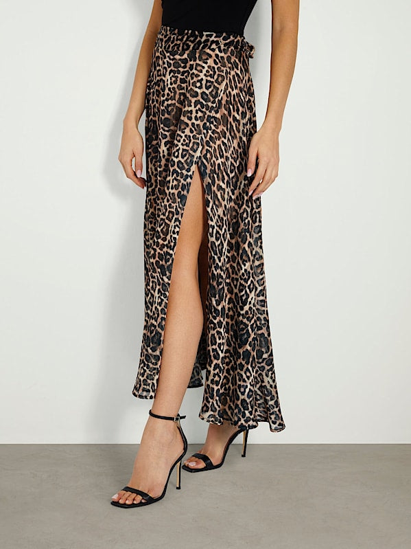 Guess Romana Leopard Wrap Skirt