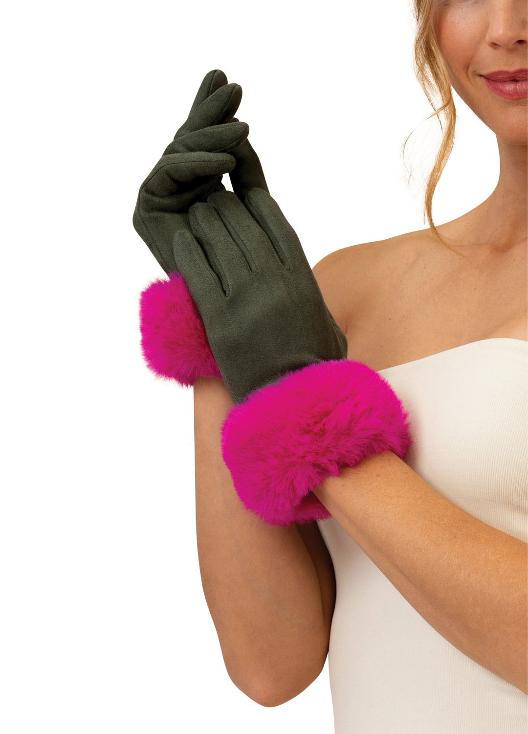 Powder Bettina Olive/Magenta Knitted Gloves