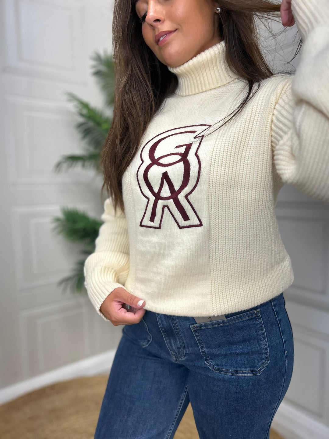 Goa Goa Harvard Cream Knit Roll Neck Sweater