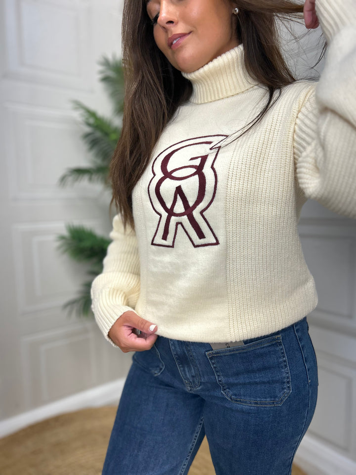 Goa Goa Harvard Cream Knit Roll Neck Sweater