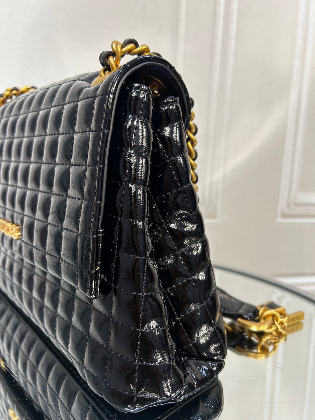 Guess Tia Black Patent Quilted Bag