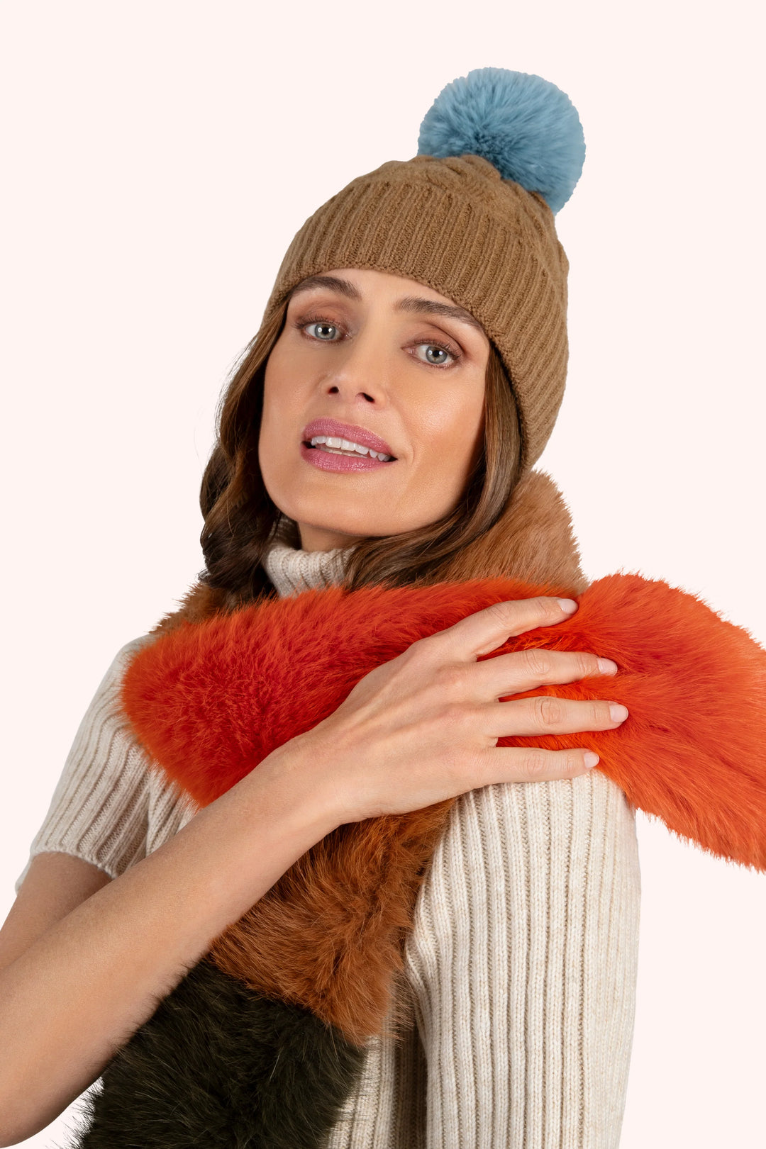 Powder Elsa 3 Tone Tanderine/Mocca/Olive Fur Scarf