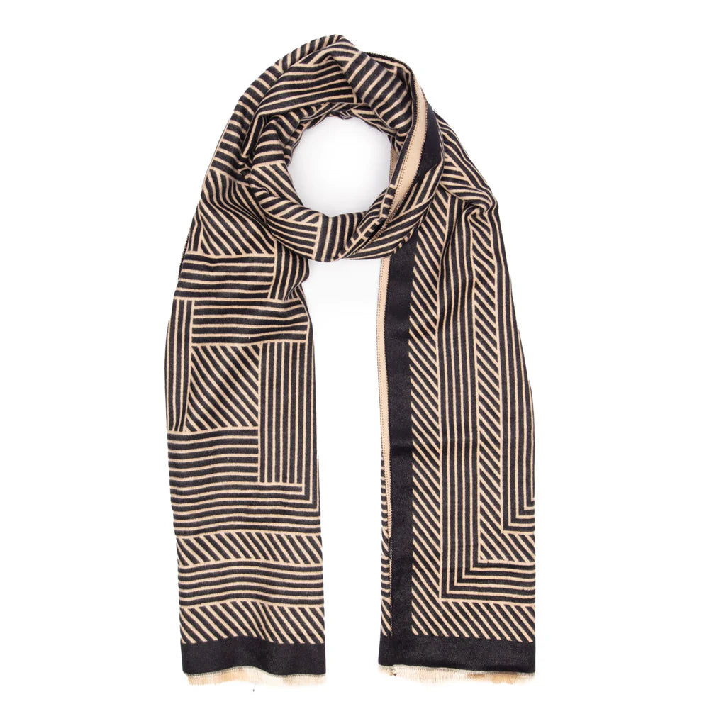 Elie Beaumont Black/Sand Geometric Scarf
