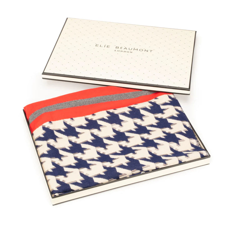 Elie Beaumont Navy Blue Dog Tooth Scarf