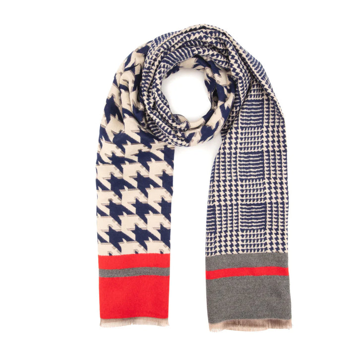 Elie Beaumont Navy Blue Dog Tooth Scarf