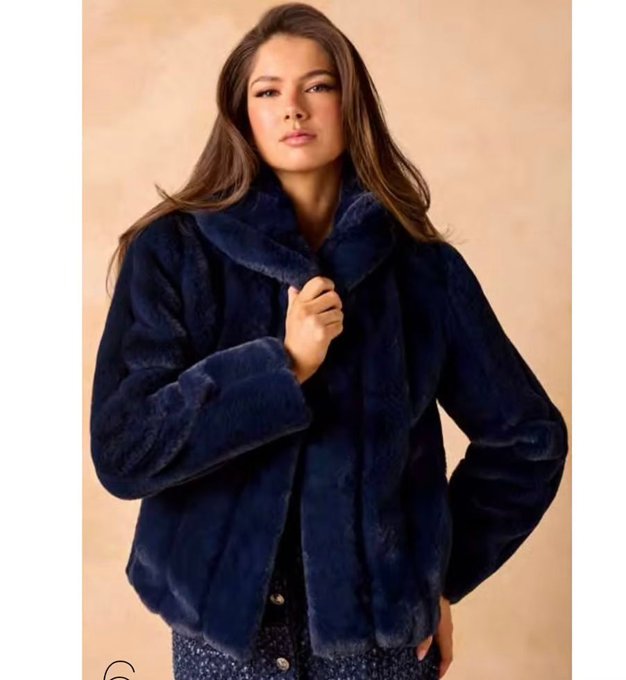 Guess Navy Faux Fur Jacket