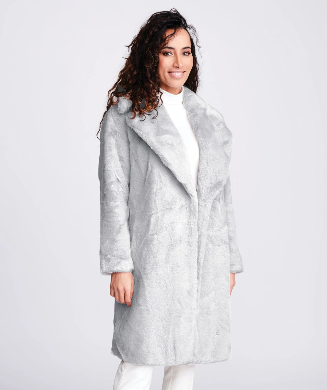 Pia Rossini Hepburn Silver Longline Fur Coat