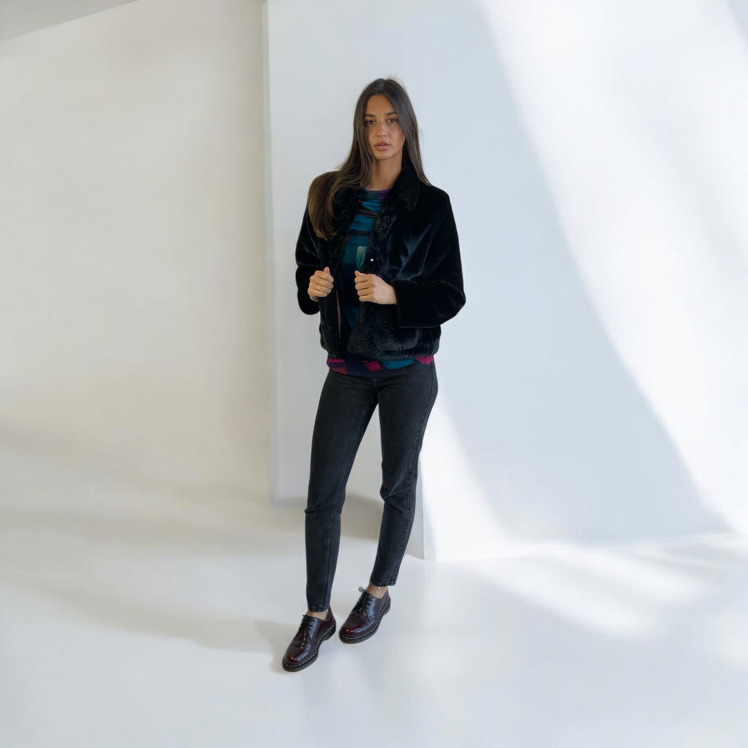 This Girl's Curiosity Pamela Faux Fur Jacket Black