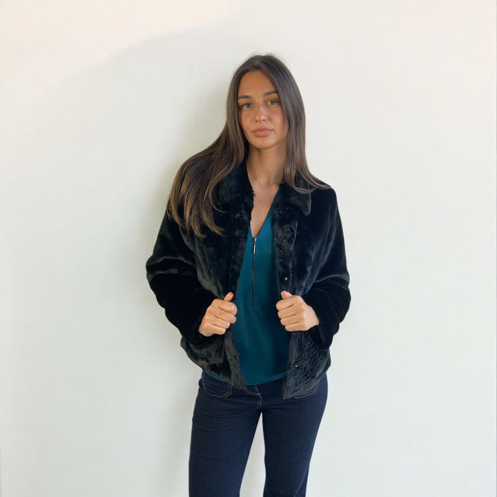 This Girl's Curiosity Pamela Faux Fur Jacket Black