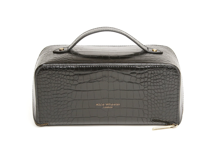 Alice Wheeler Black Croc Train Case