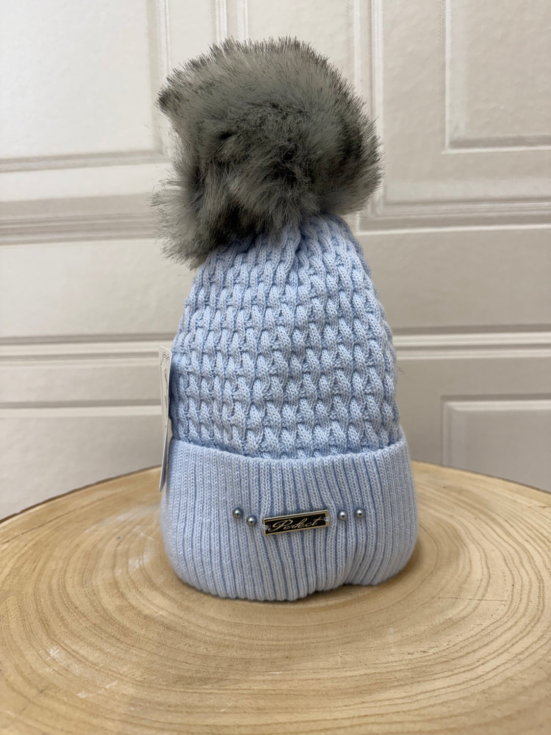 Perfect Fleeced Lined Pom Pom Hat Pale Blue