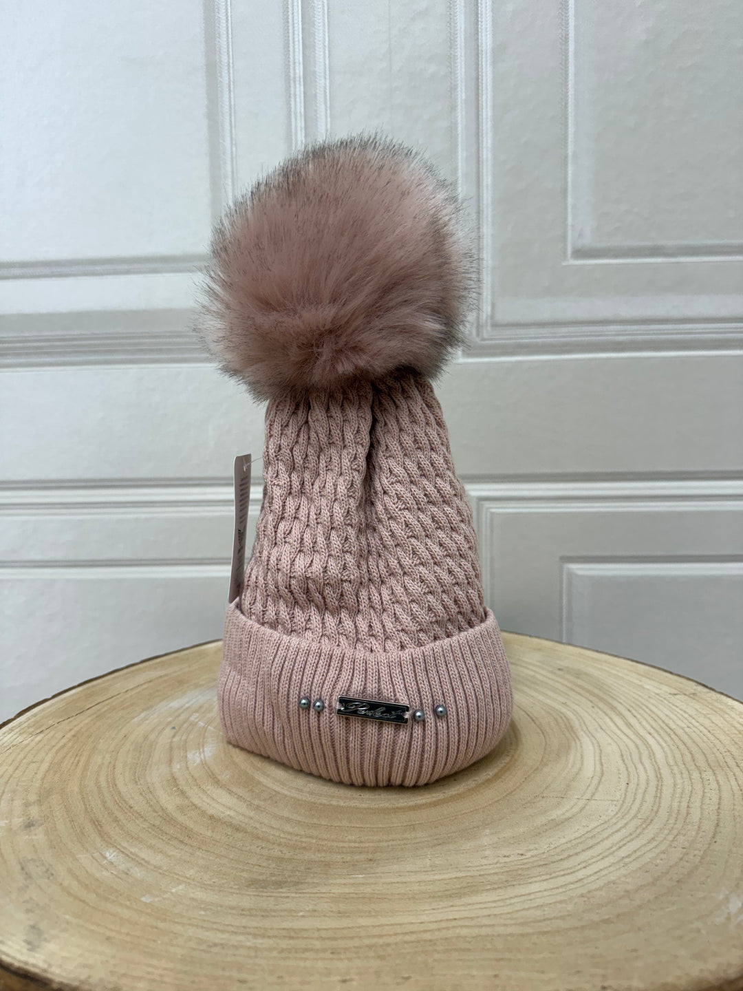 Perfect Fleeced Lined Pom Pom Hat Pale Pink