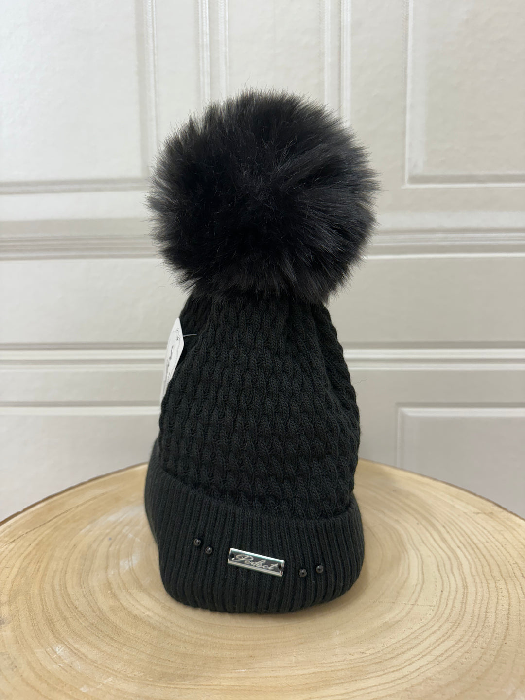 Perfect Fleeced Lined Pom Pom Hat Black