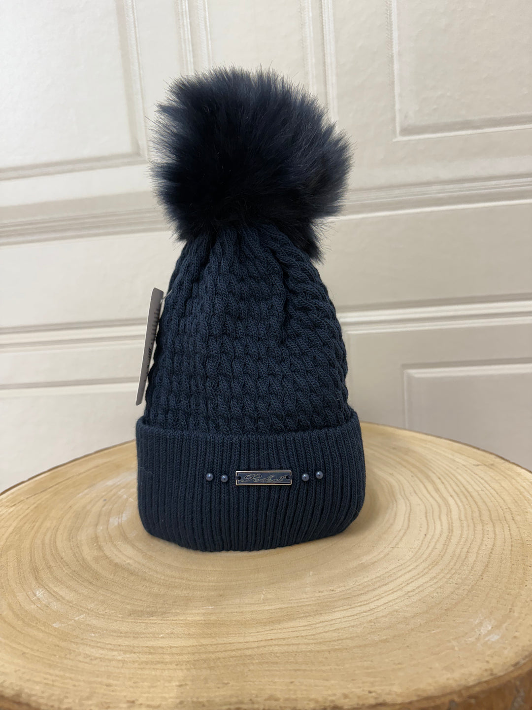 Perfect Fleeced Lined Pom Pom Hat Navy