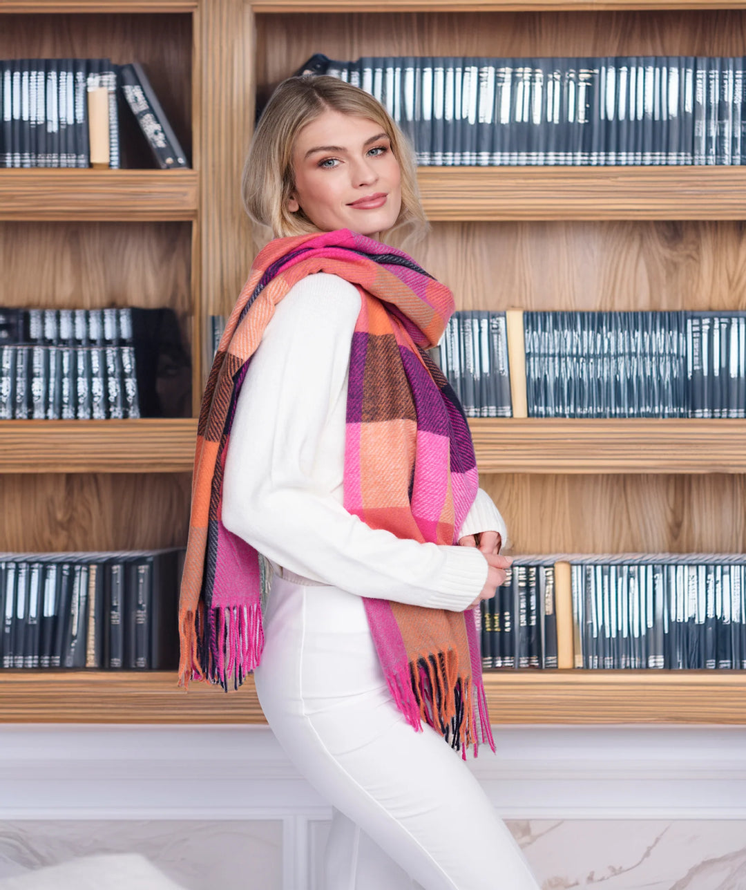 Pia Rossini Evette Pink Check Pattern Winter Scarf