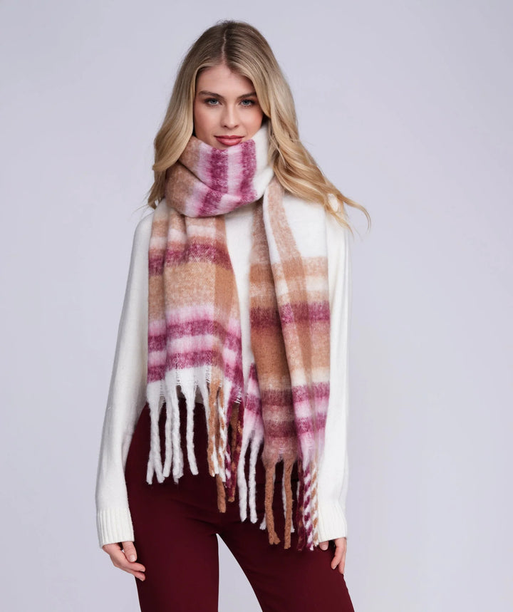 Pia Rossini Nikita Blush Pink Oversized Check Winter Scarf