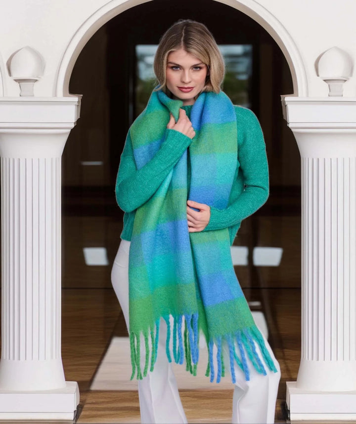 Pia Rossini Santoro Blue Bold Check Winter Scarf