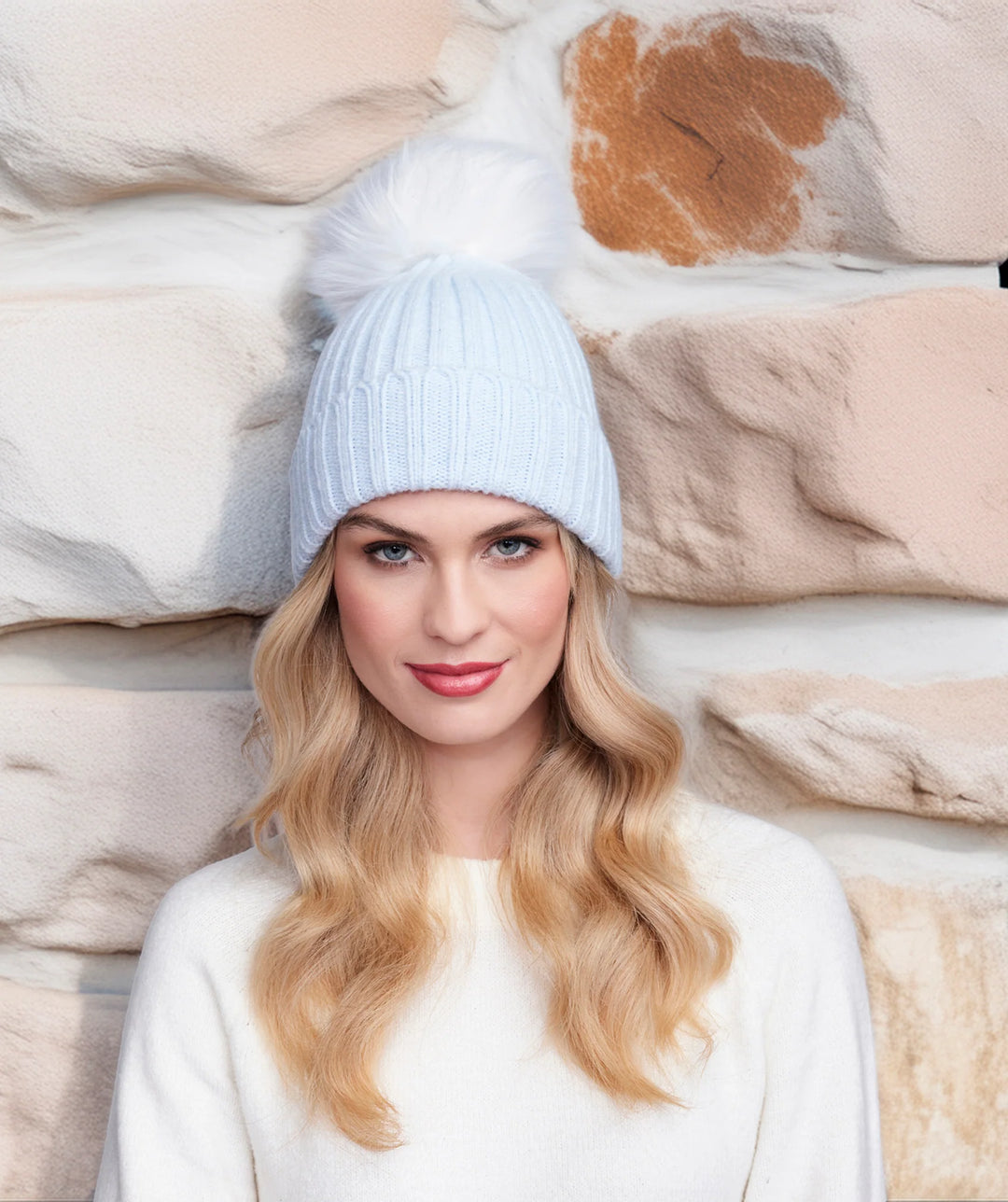 Pia Rossini Kiara Blue Rib Knit Bobble Hat