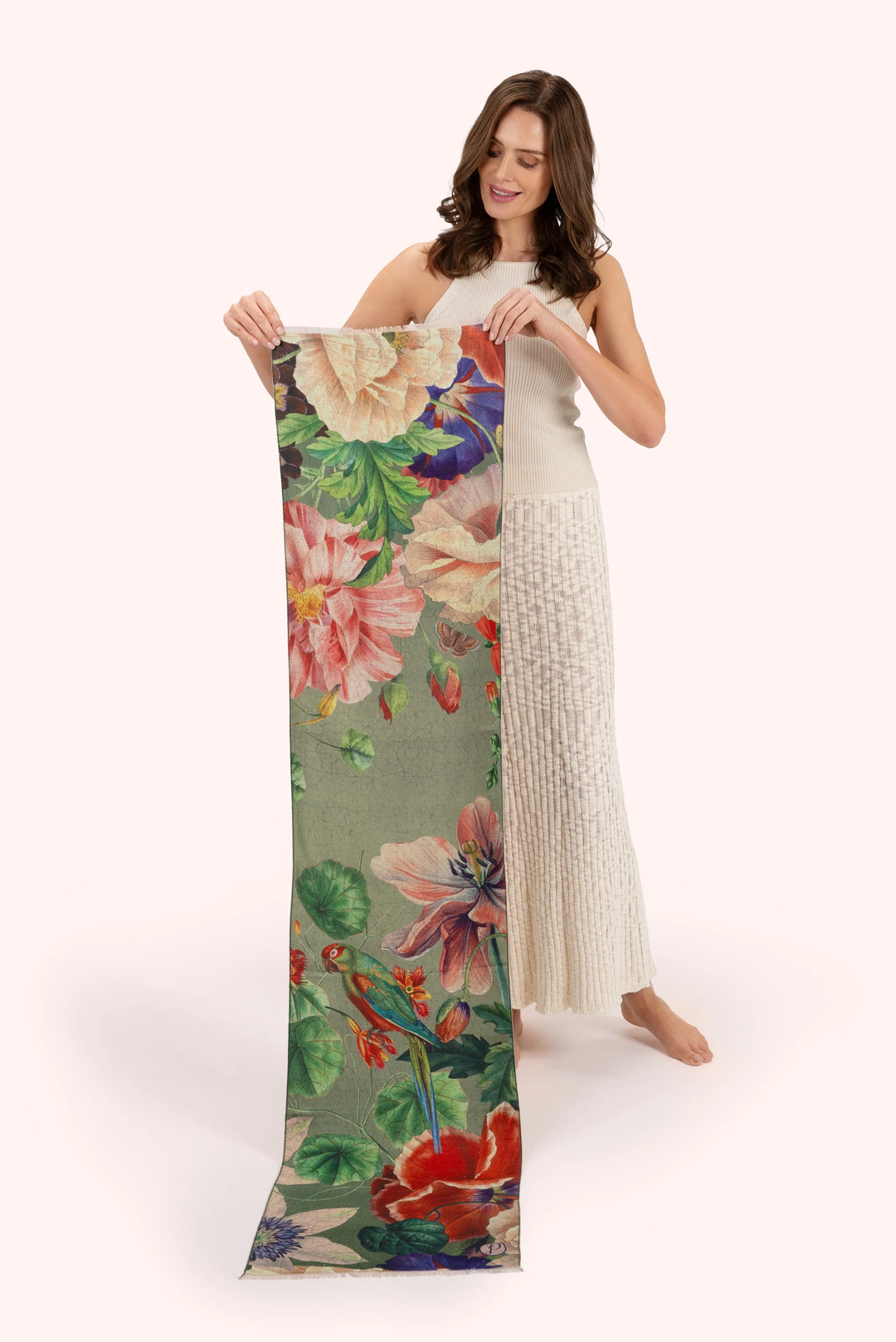 Powder Botanical Bouquet in Sage Scarf