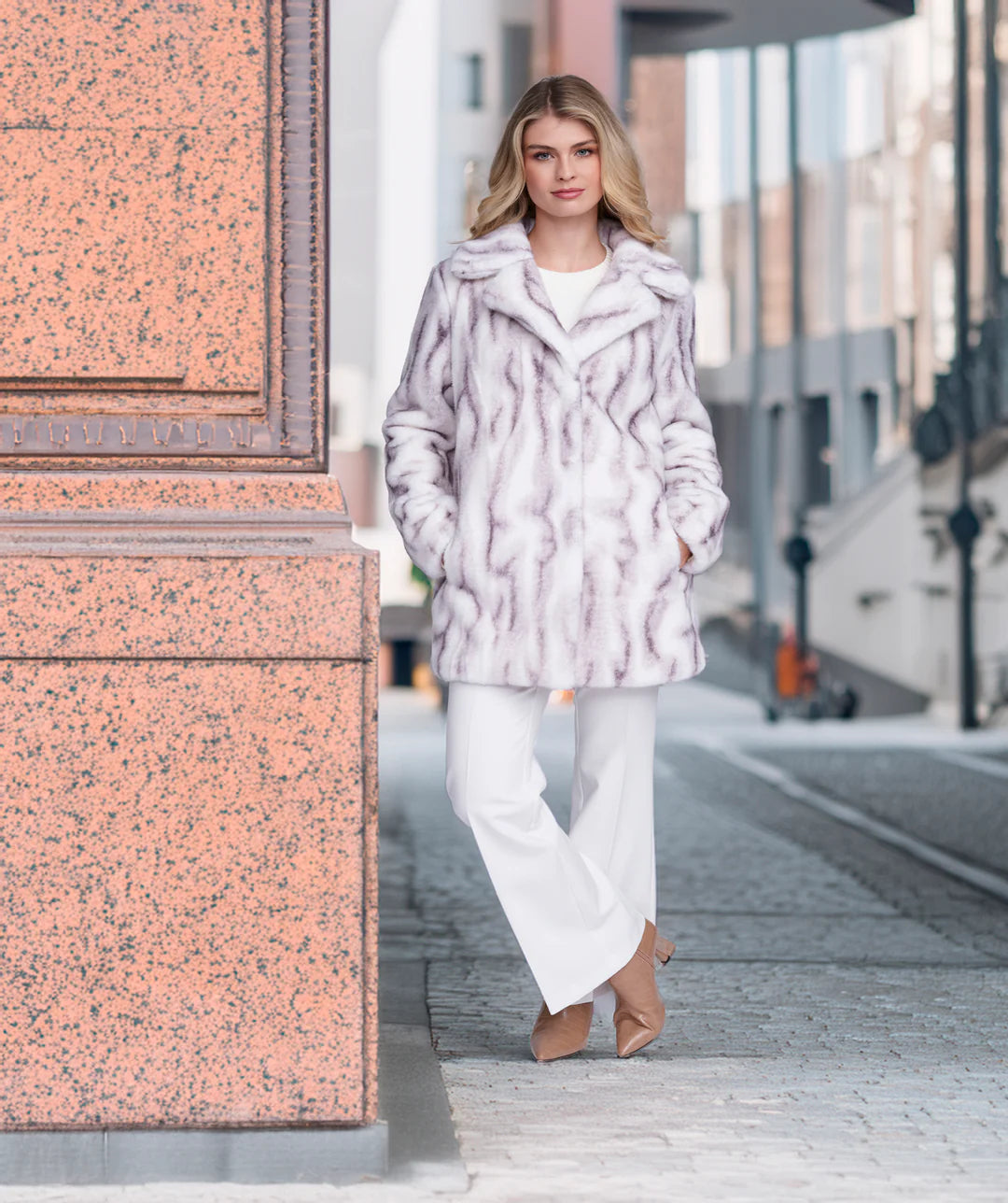 Pia Rossini Marilyn Softly Marbled Silver 3/4 Length Fur Coat