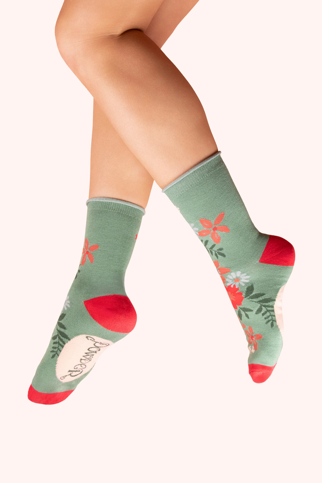 Powder Ladies Floral Spray Olive Ankle Socks
