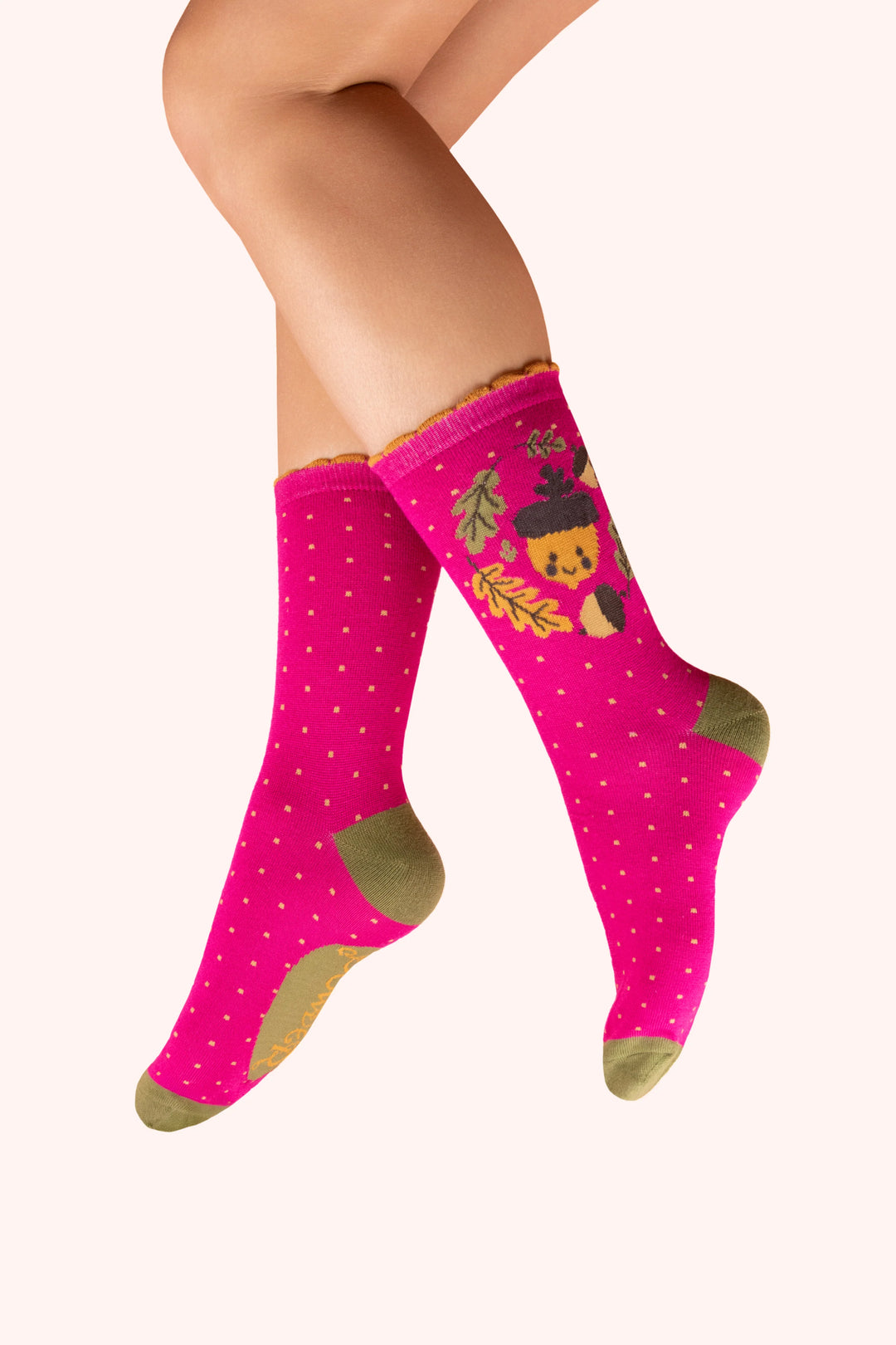 Powder Happy Acorn-Fuchsia Ankle Socks