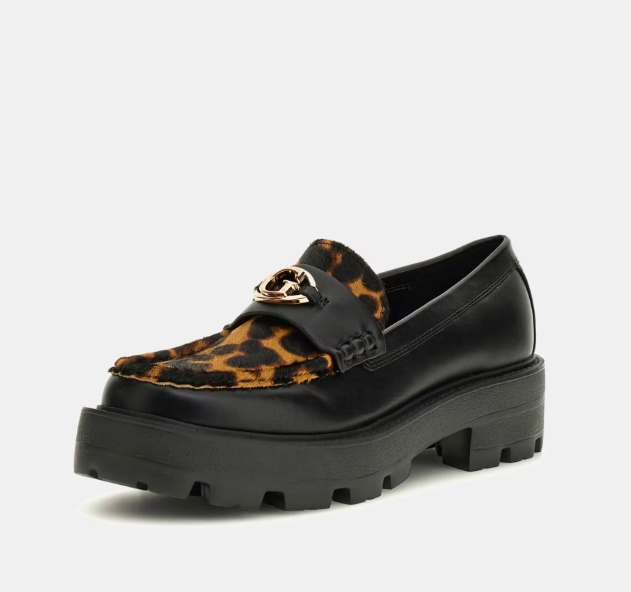 Guess Yanika Black Leopard Print Loafer