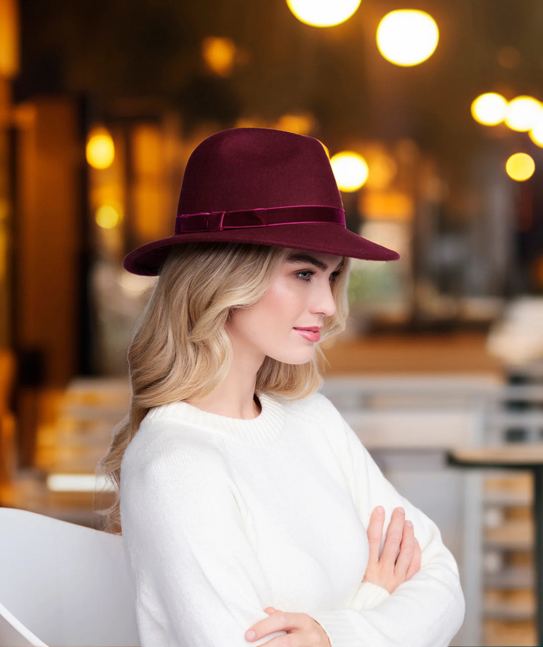 Pia Rossini Serena Burgundy Fedora Velvet Band Hat