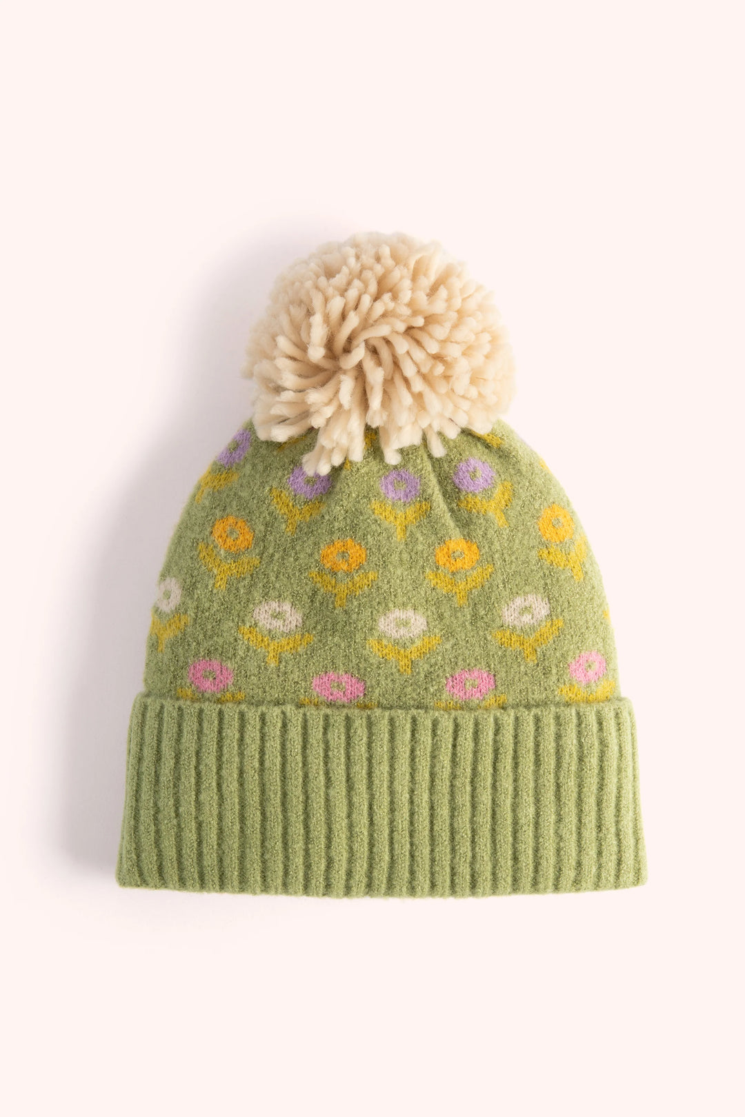 Powder Willow Ditsy Flower Sage Pompom Hat