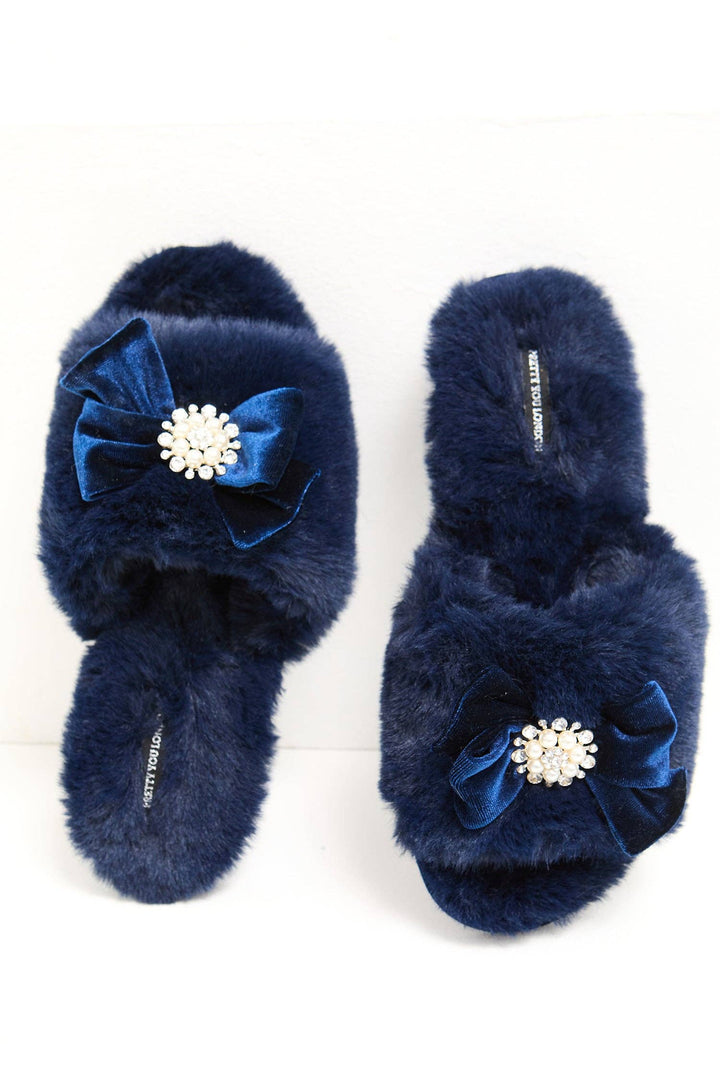 Anya Embellished Slider Slippers in Navy: Navy / L = US 8-9 / UK 6-7 / EU 40-41