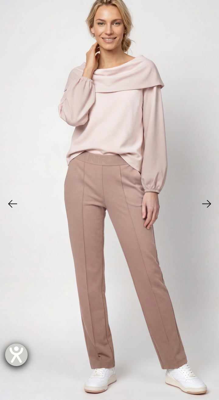Monari Taupe Elastic Lettering Band Trousers