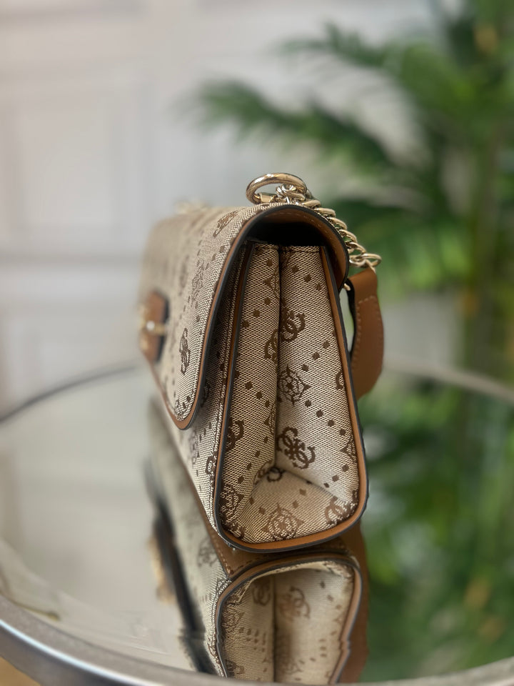 Guess Neda Convertiable Xbody Flap Bag Latte Logo