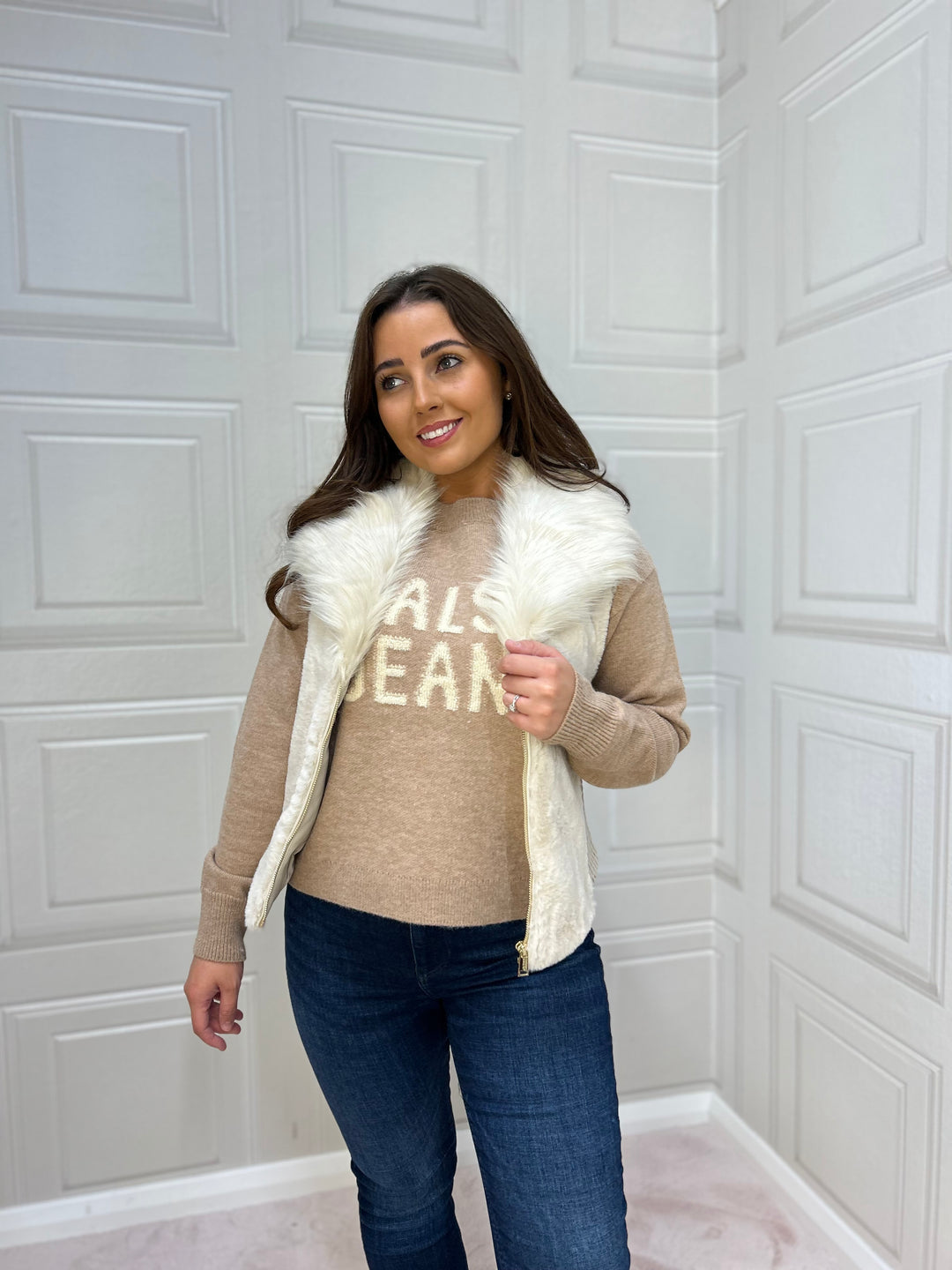 Guess Amari Faix Fur Vest Cream