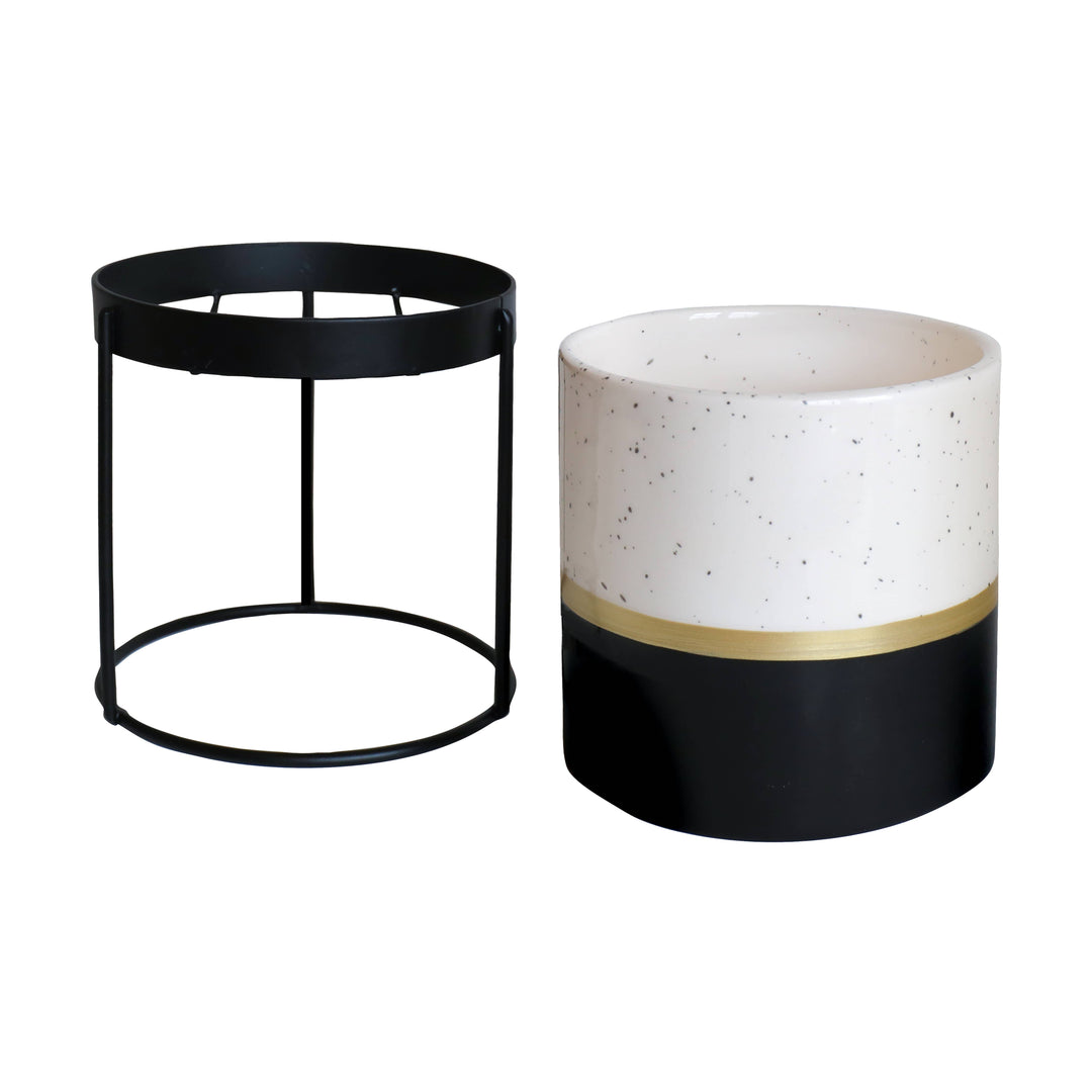 Urban Gardener Small Ceramic Plant Pot with Stand