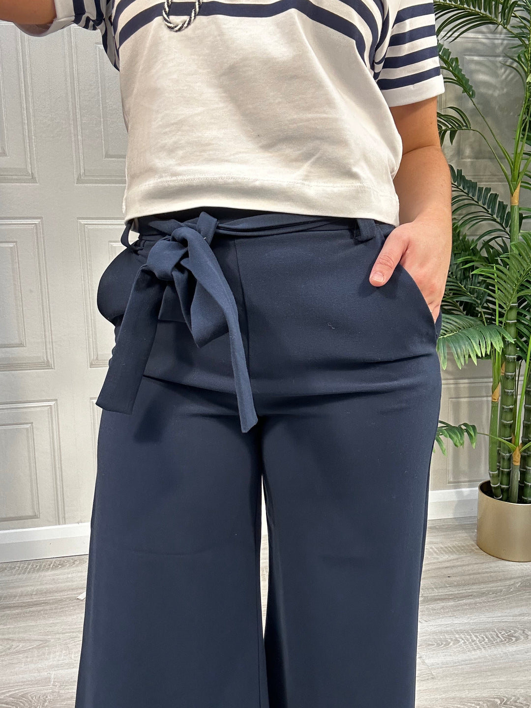 French Connection Whisper Navy Blue Belted Culottes