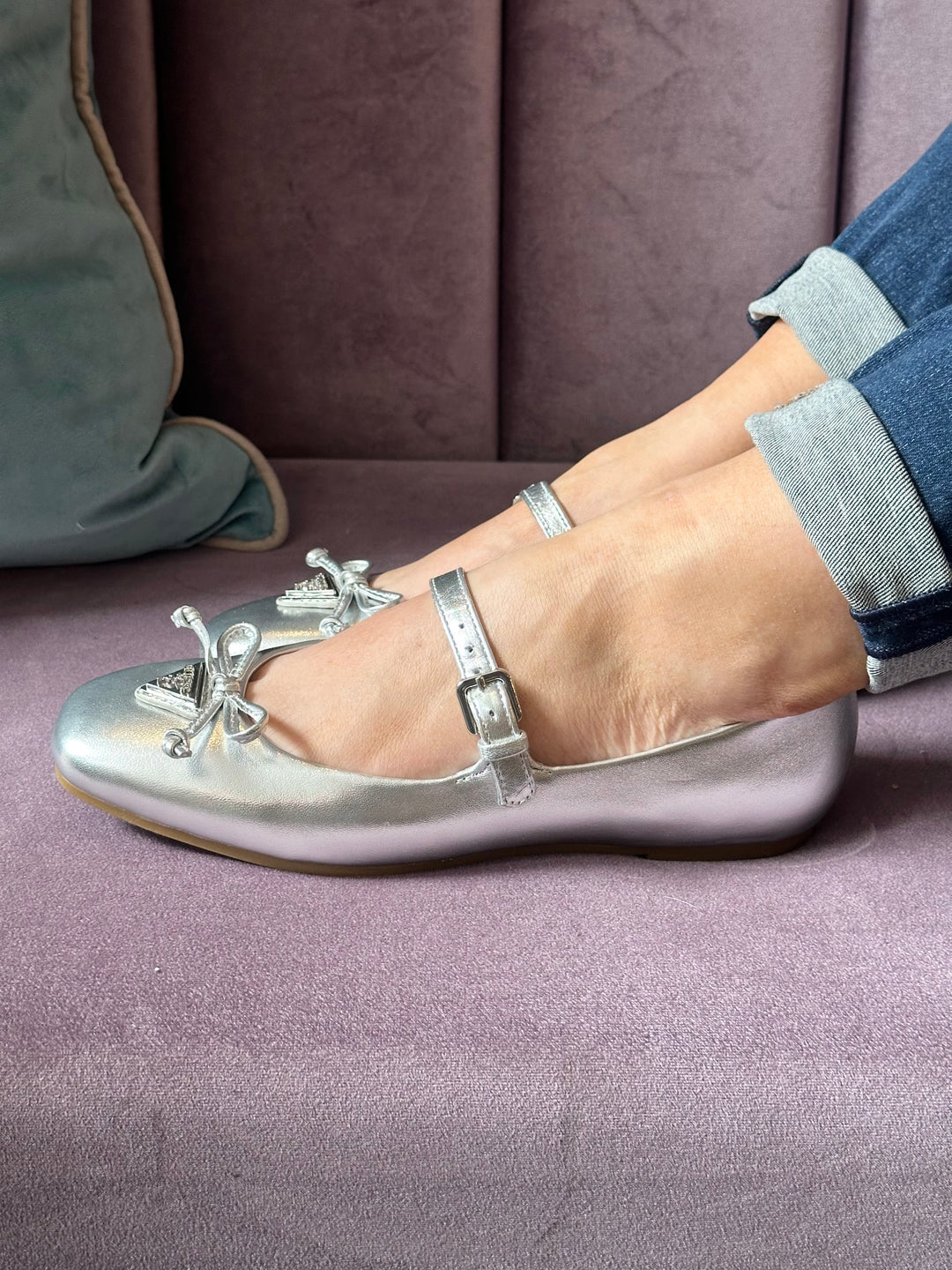 Guess Kayra Leather Ballet Pump Silver
